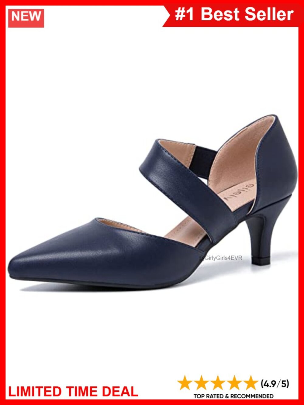 Pointed Toe Kitten Heel Pumps Elastic Strap Slip On Office Dress Shoes